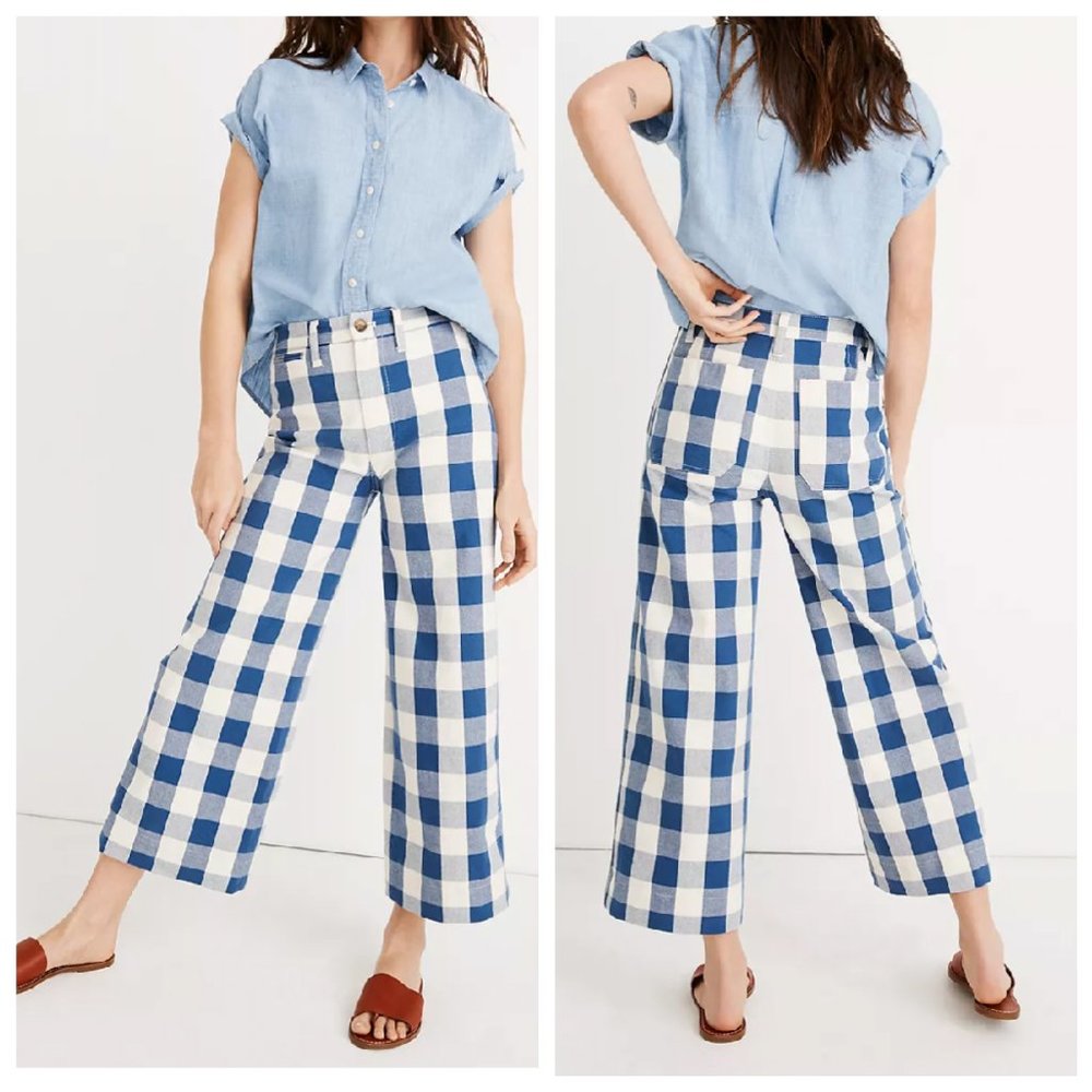 Madewell Emmett Wide-Leg Crop Pants in Gingham Check Size 26